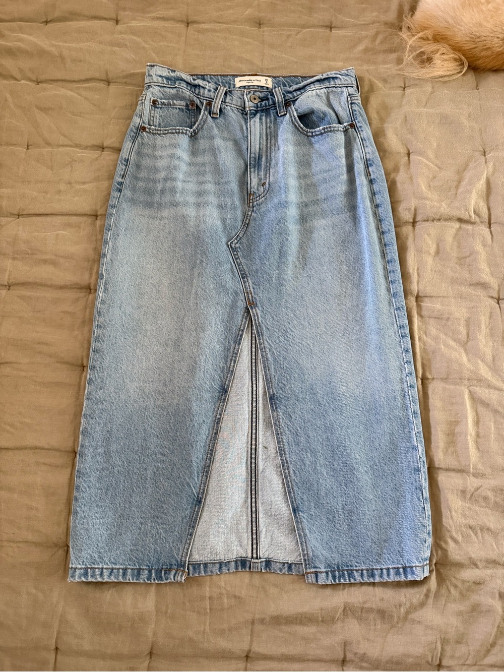 Abercrombie & Fitch Light Blue Denim Midi Skirt with Front Slit